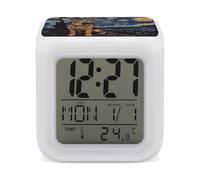 FodPand Réveil compact avec veilleuse LED à 7 couleurs changeantes avec affichage de l'heure, de la date, de la température et de la nuit, fonctionne sur piles, pour chambre à coucher, dortoir et
