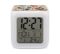 FodPand Réveil cube d'oiseaux avec 7 couleurs changeantes - Horloge de nuit numérique pour chambre à coucher - Détection de température en temps réel - Aide au sommeil - Petite horloge pour bureau