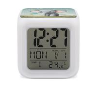 FodPand Réveil cube éléphant avec 7 couleurs changeantes - Horloge numérique pour chambre à coucher - Détection de température en temps réel - Aide au sommeil - Petite horloge pour bureau