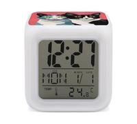 FodPand Réveil cube en forme de chat noir et blanc avec 7 couleurs changeantes - Horloge de nuit numérique pour chambre à coucher - Détection de température en temps réel - Aide au sommeil - Petite