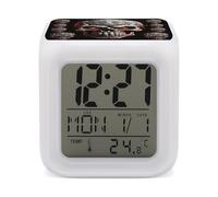 FodPand Réveil cube en forme de crâne maléfique avec 7 couleurs changeantes - Horloge de nuit numérique pour chambre à coucher - Détection de température en temps réel - Aide au sommeil - Petite