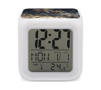 FodPand Réveil cube en forme de palmier avec 7 couleurs changeantes - Horloge de nuit numérique pour chambre à coucher - Détection de température en temps réel - Aide au sommeil - Petite horloge pour