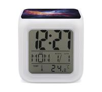 FodPand Réveil cube nébuleuse et galaxie dans l'univers avec 7 couleurs changeantes - Horloge numérique pour chambre à coucher - Détection de température en temps réel - Aide au sommeil - Petite