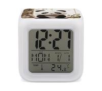 FodPand Réveil cube panda blanc mignon avec 7 couleurs changeantes horloge numérique veilleuse pour chambre à coucher en temps réel détection de température aide au sommeil petite horloge pour bureau