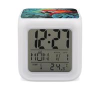 FodPand Réveil cube perroquet coloré avec veilleuse numérique à 7 couleurs changeantes pour chambre à coucher, détection de température en temps réel, aide au sommeil, petite horloge pour bureau