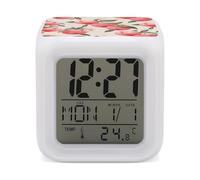 FodPand Réveil cube rose pêche avec 7 couleurs changeantes - Horloge numérique pour chambre à coucher - Détection de température en temps réel - Aide au sommeil - Petite horloge pour bureau