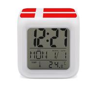 FodPand Réveil drapeau danois du Danemark avec veilleuse à 7 couleurs changeantes, horloge numérique intelligente, température et date pour les dormeurs lourds, fonctionnement simple, facile à
