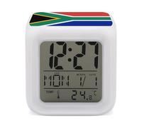 FodPand Réveil numérique avec drapeau de l'Afrique du Sud pour chambre à coucher, veilleuse 7 couleurs changeantes, grands chiffres LED, horloges électriques, affichage de la température, horloges de