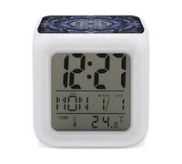 FodPand Réveil rectangulaire Mandala Cube avec 7 couleurs changeantes Horloge de nuit numérique pour chambre à coucher en temps réel Détection de température Aide au sommeil Petite horloge pour bureau