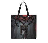 FodPand Sac fourre-tout en cuir pour femme avec motif tête de mort et chat