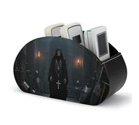 FodPand Support de télécommande squelette foncé, boîte de rangement en cuir PU avec 5 compartiments pour télévision, télécommandes DVD, étagère multifonction pour télécommande TV pour salon, chambre à