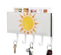 FodPand Support mural pour clés de 18 x 11 cm avec 5 crochets et fente pour courrier, peinture à l'aquarelle, jaune soleil, organiseur de clés auto-adhésif en cuir pour entrée, porte de couloir
