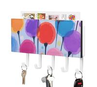 FodPand Support mural pour clés de 18 x 11 cm avec 5 crochets et fente pour courrier, peinture aquarelle florale abstraite, porte-clés, auto-adhésif, en cuir, pour entrée, porte de couloir