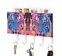 FodPand Support mural pour clés de 18 x 11 cm avec 5 crochets et fente pour courrier, porte-clés autocollant en cuir pour entrée, porte de couloir