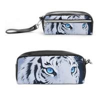 FodPand Tiger and Moon Mini trousse de maquillage avec poignée - 20 x 9 x 5,3 cm en cuir PU durable, imperméable, grande capacité pour bureau, voyage