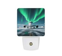 FodPand Veilleuse à brancher dans le mur avec capteur du crépuscule à l'aube 0,5 W LED moderne avion sous le ciel nocturne polaire lampe de nuit lumière blanche chaude veilleuse pour chambre à coucher
