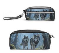 FodPand Wolf Forest Mini trousse de maquillage avec poignée - 20 x 9 x 5,3 cm en cuir PU durable, imperméable, grande capacité pour bureau, voyage