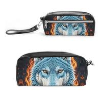 FodPand Wolf Mini trousse de maquillage avec poignée - 20 x 9 x 5,3 cm en cuir PU durable, imperméable, grande capacité pour bureau, voyage