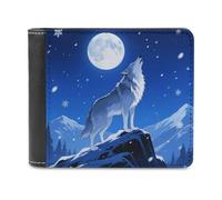 FodPand Wolf Portefeuille fin en cuir synthétique avec 8 emplacements pour cartes, portefeuille minimaliste à deux volets avec poche avant pour cadeau de voyage