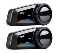 Fodsports FX6 Intercom Moto Bluetooth, Communication Groupe 4 à 6 Motards | Système de communication moto à réduction de bruit, portée jusqu'à 1000 m, kit mains libres, radio FM, étanche IP65