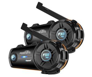 Fodsports FX8 Pro Intercom Moto Audio Multitâche Jusqu'à 10 Motards | Système de communication Bluetooth pour casque avec 7 Voix de Guidage Vocal, Contrôle App, Partage de Musique, Radio FM
