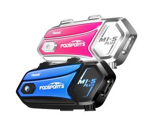 Fodsports M1-S Plus - Intercom Moto pour 10 Pilotes, avec Messages Vocaux en Français, Appairage Rapide, Partage de Musique, Radio FM, Micro Muet et 3 Effets Sonores