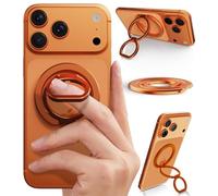 Foenor Poignée de téléphone pour MagSafe, rotation à 360° et 180°, anneau magnétique avec béquille, support de téléphone fin à double anneau pour séries 17/16/15/14/13/12 - Orange
