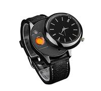 Foern Briquet Électrique 2 en 1, Briquet Rechargeable USB avec Allumage par Fil de Tungstène, Montre-Bracelet avec Briquet sans Flamme Cadeau Allume-Cigare pour Homme, Père, Mari,Black