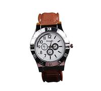 Foern Briquets 2 en 1, Briquet Rechargeable USB sans Flamme, Montres pour Hommes avec sous-Cadrans, Montres-Bracelets Cadeau Multifonctionnel pour Homme, Père, Mari,Brown