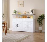 FOERPL Buffet Salle a Manger, Buffet Bas Meubles De Rangement pour Salon avec 4 Portes et 2 Tiroirs Commode Basse Bahut De Salle a Manger pour Cuisine Couloir Salon Entrée (G Blanc, 140cm)