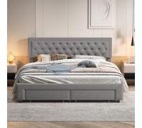 FOERPL Lit Coffre 160x200 avec Sommier, Lit Tiroir avec Grand Tiroir au Bout duLIT,Cadre de litVelours,avec Sommier à Lattes en Bois (Velours Gris, 160x200 cm)