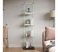 FOERPL Meuble Vitrine Verre, Vitrine Verre 4 Layers Armoire Vitrine avec Serrure 163x35x39.8 cm Vitrine Verre LED Vitrine en Verre pour Collection avec Porte Meuble Vitrine Salon Transparent (Noir B)