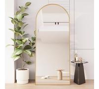 FOERPL Miroirs en Pied, 1800x800 MM Grand Miroir sur Pied Chambre Miroir Cosmétique en Arc avec Cadre en Alliage D'aluminium Miroir Plein Pied Miroir Salon (Doré 1.8 M)