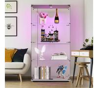 FOERPL Vitrine,Vitrine Verre LED Vitrine en Verre pour Collection avec 2 Porte,Vitrine Verre 4 Layers Armoire Vitrine avec Serrure Vitrine Meuble Salon Bar (2portes,4 étages+lumières, Blanc)
