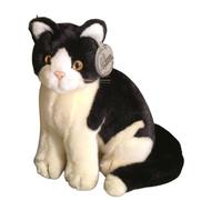 Förster #3478 Petit chat assis en peluche Noir/blanc vieilli 20 cm