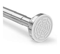 Foeska Barre télescopique Tringle de rideau de douche sans perçage en acier inoxydable Tringle extensible par rotation (Argent, 120-215cm)