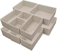 Foeska Organisateurs de Tiroirs, Séparateurs Pliables, Organisateur de Dressing pour Sous-vêtements en Tissu, Range-vêtements pour Chemises, Chaussettes, Lingerie (12 psc beige)