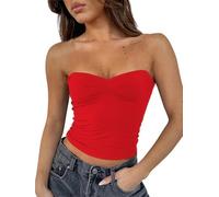 FOFAINWE Hauts tubes sexy sans bretelles pour femme - Dos nu - Bandeau sans manches - Basique - Pour sortir - Tops - Débardeur d'été, rouge, M