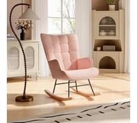 Fofetbfo Fauteuil à Bascule, Fauteuil d'allaitement rembourré, Rocking Chair, Chaise à Bascule en Velours Teddy avec Dossier Haut, pour Salon, Chambre, Massif (Rose)