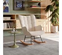 Fofetbfo Fauteuil à Bascule, Fauteuil d'allaitement rembourré, Rocking Chair, Chaise à Bascule en Velours Teddy avec Dossier Haut, pour Salon, Chambre, Massif (Beige)
