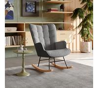 Fofetbfo Fauteuil à Bascule, Fauteuil d'allaitement rembourré, Rocking Chair, Chaise à Bascule en Velours Teddy avec Dossier Haut, pour Salon, Chambre, Massif (Gris foncé)