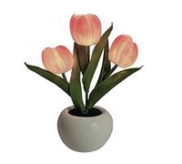 Fofetbfo Lampe à Fleurs de Tulipes, Lampe de Table à Fleurs Artificielles LED, Lampes de Table de Chambre à Coucher, Lampe de Chevet pour Couple, Amis, Enfants(Rose)