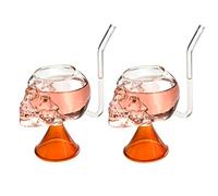 Fofetbfo Lot de 2 verres à vin en forme de tête de mort - 200 ml - Avec paille - Pour la maison, le bar, la plage, la décoration d'Halloween