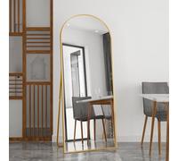 Fofetbfo Miroir Pleine Longueur 180 x 80 cm - Grand Miroir Mural ou de Sol Bombé avec Support - Encadré dans un Cadre en Aluminium Élégant (Doré)
