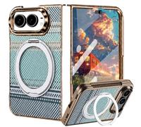 Fofvccv Coque Magnétique pour iPhone Duo avec Protection d'écran Kevlar | MagSafe Étui de protection magnétique rotatif à 360° avec support réglable pour Apple iPhone Duo