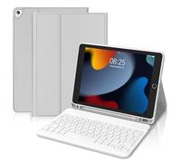 FOGARI Clavier pour iPad 9/8/7 génération 2021/2020/2019 10,2", étui avec clavier espagnol Ñ Clavier Bluetooth sans fil magnétique amovible pour iPad 9/8/7 génération 10,2 pouces, gris clair