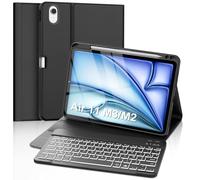 FOGARI Clavier pour iPad Air 11 Pouces 2025/2024, Étui pour iPad Air 11 M3/M2, AZERTY sans Fil Bluetooth Rétroéclairage 7 Couleurs Clavier, Housse Multiposition Fonction Ranger Stylet, Noir