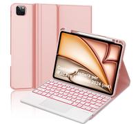 FOGARI Étui clavier pour iPad Pro 11 pouces (M4) 2024, 7 couleurs d'éclairage avec porte-stylos, clavier rétroéclairé QWERTY disposition avec toucher pour iPad Pro (M4) 2024, or rose