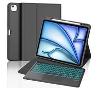 FOGARI Étui de clavier pour iPad Air 13 (M2) 2024/iPad Air 13 (M3) 2025, trackpad multi-touch, 7 couleurs rétroéclairées, clavier Bluetooth allemand, amovible, noir