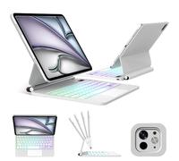 FOGARI Magic Clavier pour iPad Air 13'' (M3,M2)/ Pro 12.9(6e, 5e, 4e, 3e Gén), Étui Trackpad Clavier AZERTY Français Rétroéclairage pour iPad Air 13 (2025,2024)/ Pro 12.9 (2022-2018),Blanc